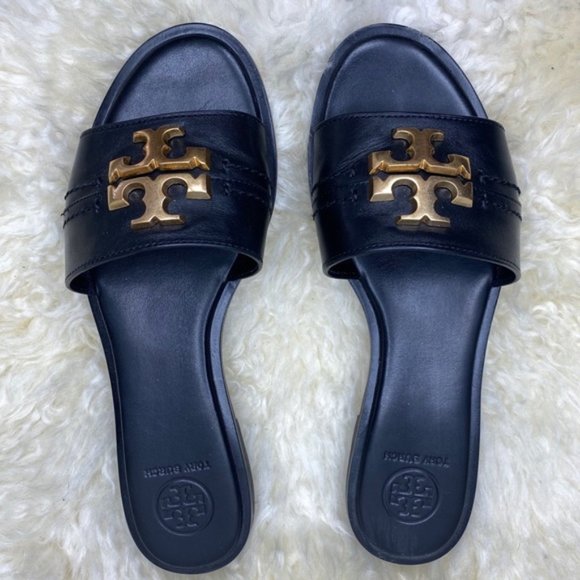 Tory Burch Shoes - Tory Burch Everly Black Leather Slide Sandals 6